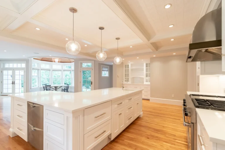 Pure White quartz kitchen in Wellesley, MA