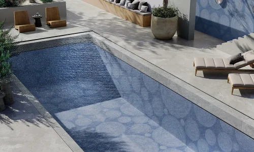 Infinity – Holos Aegean Blue countertop installed (photo: Infinity Surfaces)