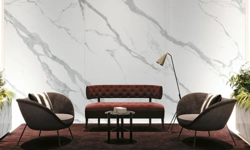 Infinity – Classic Statuario (Satin) countertop installed (photo: Infinity Surfaces)