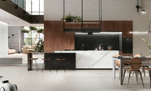 Infinity – Extra Statuario (Satin) countertop installed (photo: Infinity Surfaces)