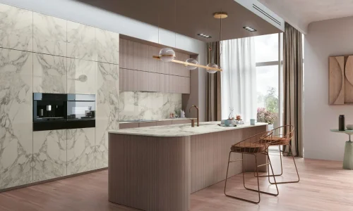 Infinity - Calacatta Magnifico (Satin) countertop installed (photo: Infinity Surfaces)