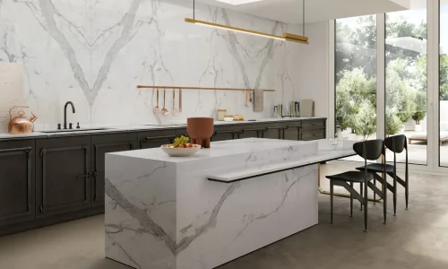 Infinity – Statuario Principe (Satin) countertop installed (photo: Infinity Surfaces)