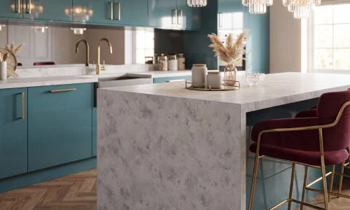 Ultra Quartz - Ariston (Leathered) countertop installed (photo: Ultra Stones)